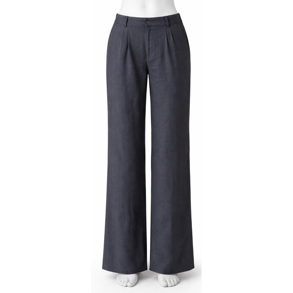 Michael Kors Pants - Michael Kors Womens Navy Blue 100% Linen Wide Leg Pleated Trousers Size 8